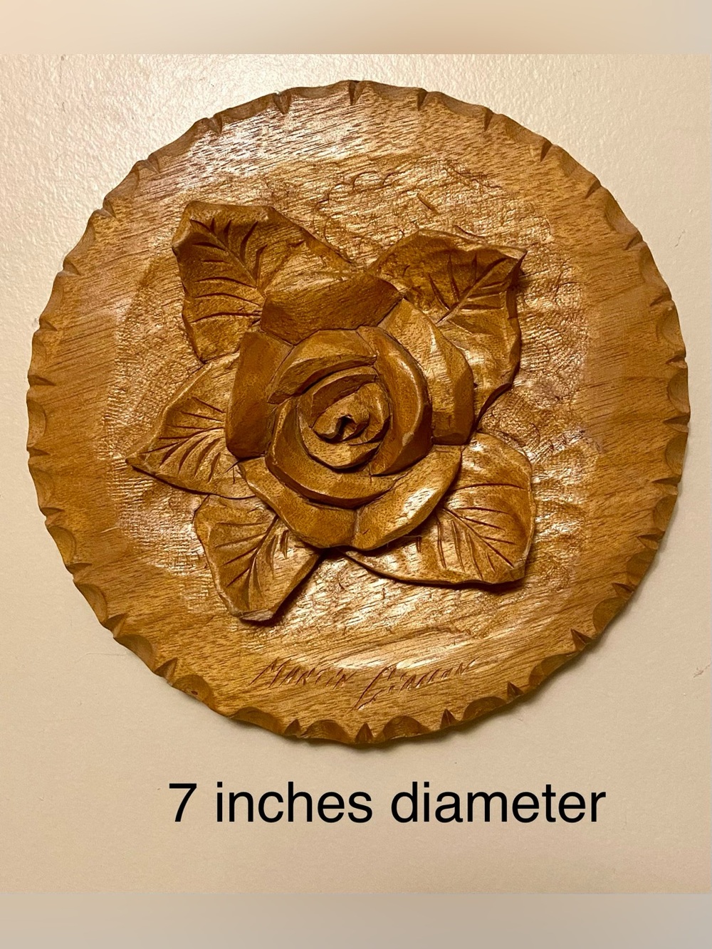 Hand-Carved Vintage Wooden Rose Wall Plaque - Brown